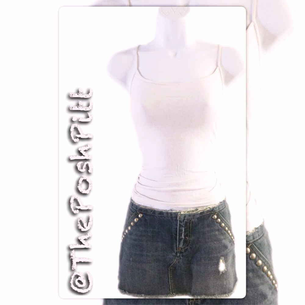 Express Distressed & Studded Mini Jean Skirt